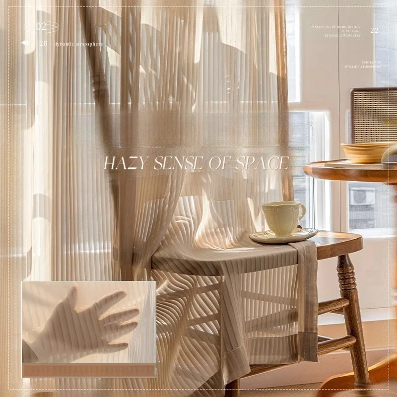 Cream Style Fantasy Curtains Blinds Gauze Curtains French Light-transmitting and Opaque Living Room Bay Window White Gauze