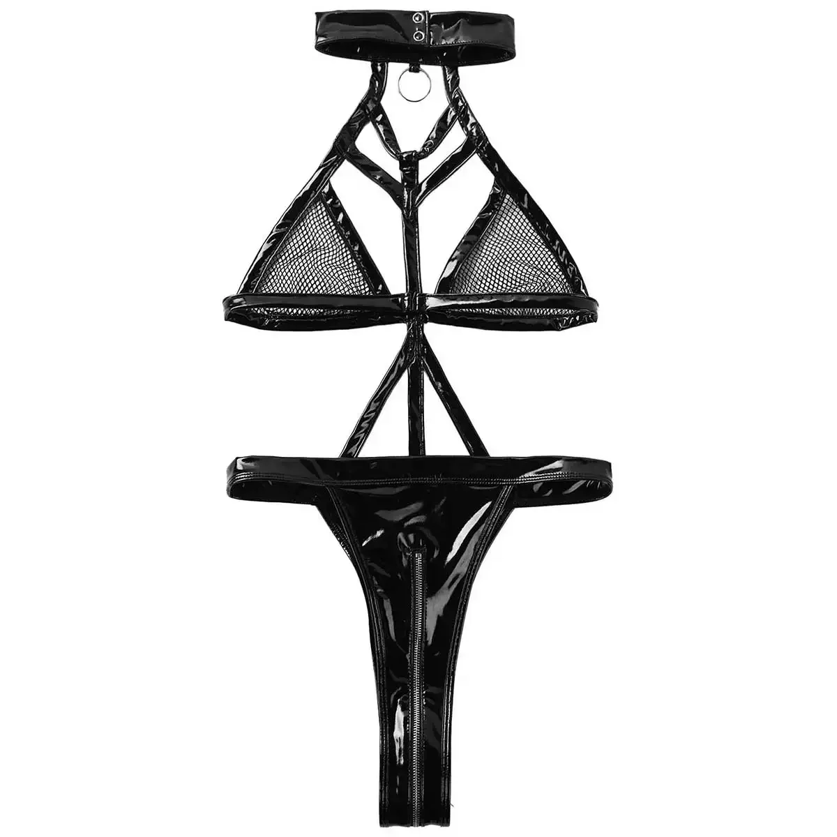 الاباحية الأسود ضمادة بولي اللاتكس اللاتكس الجلود شبكة سستة المنشعب ارتداءها المرأة مثير الملابس الداخلية الدمى Catsuit ازياء 2XL حجم كبير