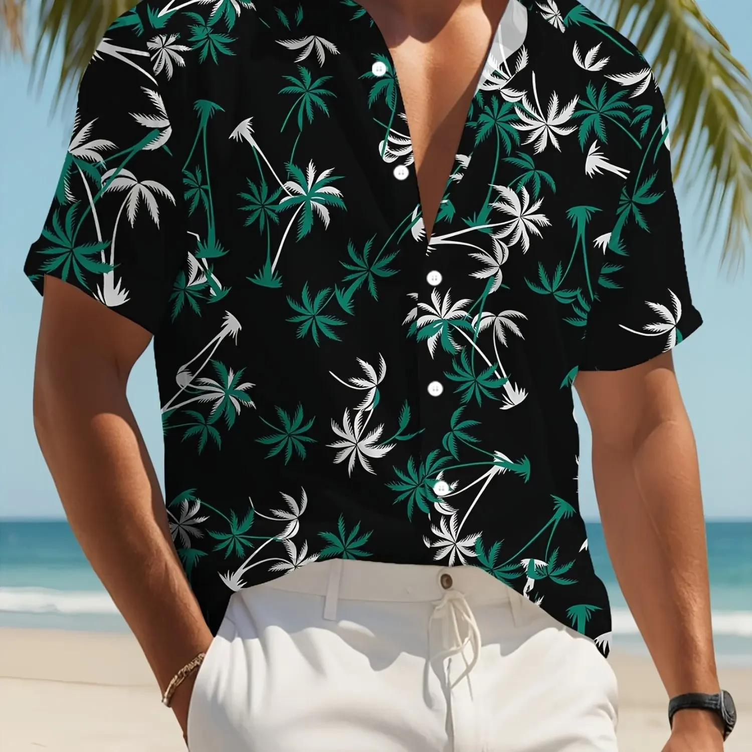 Drop Shoulder Vintage Blue Floral Short Sleeve Shirt Smooth Ice Silk Fabric Moderate Short Length Lapel Casual Top