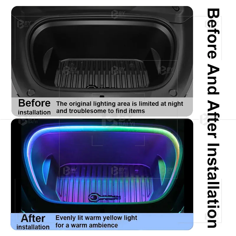 For Tesla Model 3 Y 2021-2023 Front Trunk Brighten LED Strip 64 Color Waterproof APP control Front Trunk Silicone  Flowing Light