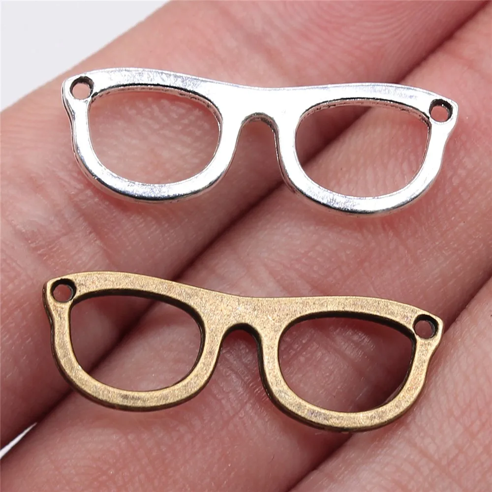 WYSIWYG 10pcs 29x10mm Pendant Glasses Connector Glasses Charm Pendants For Jewelry Making Antique Silver Color Glasses Pendants