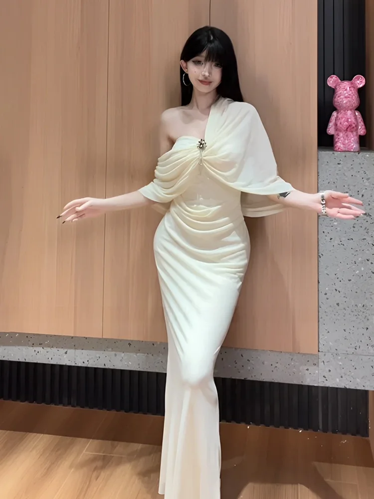 

Strive Umei Large Size Women's Summer Hot Girl Design Evening Gown with Sashes Pleated Wrap around Skirt mid Length Dress