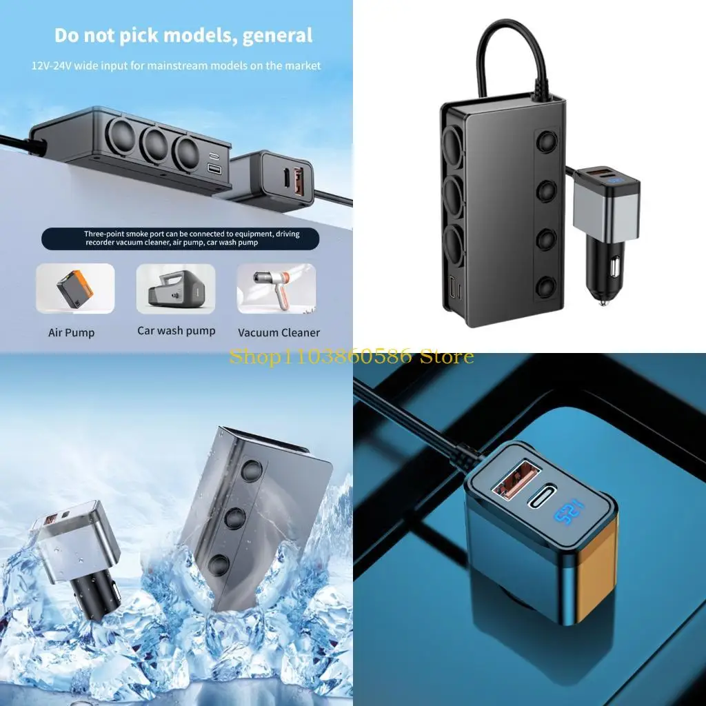 

242A Multiple Device Car Chargers QC3.0 PD18W Retardant ABS Housing Cigarettes Adapter with 4 Switches