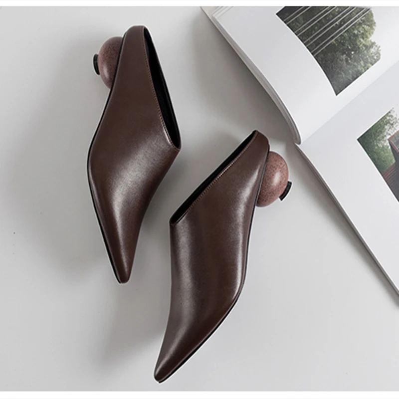 2024 Spring Summer Pebble Heel Ball Heel Women Fashion Sandals Elegant Genuine Leather Elegant Comfy Ladies Shoe Female Egg Heel