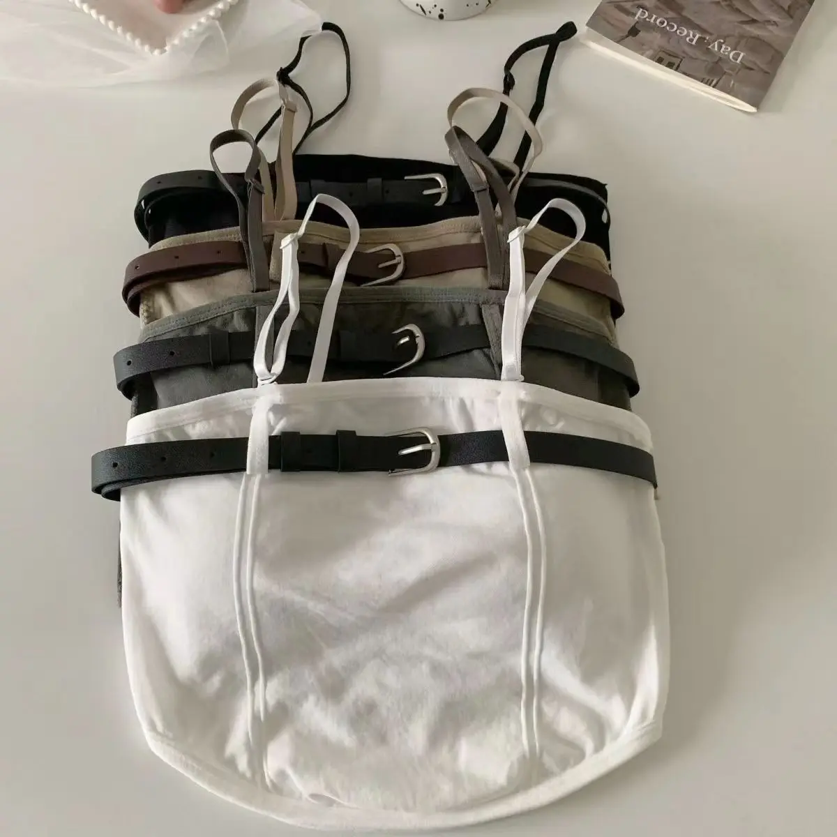 JIRITIAN Women Summer Y2K Cool Girls Leather Belt High Street Wear With Thin Straps Chest Pads Sexy Hot Cropped Tops For 2023