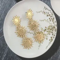 Korean Fashion Metal Vintage Three Sun Earrings For Women Luxury Creative Cute Trending Products Holiday Gifts Girls Jewelry