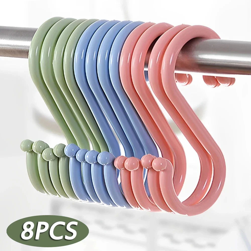 8/1Pcs Plastic S-Shape Hooks Multi-purpose Hanging Rack for Clothing Towel Handbag Kitchen Storage Hanger Reusable Organizers