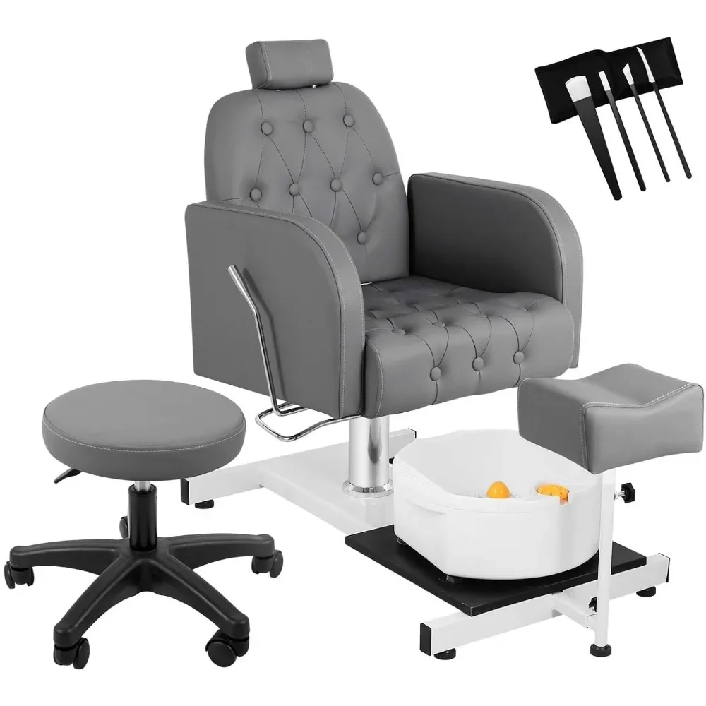 

Reclining Pedicure Chair with Foot Massage Basin & Stool, 360° Rotation Hydraulic Adjustable Pedicure Chair Station