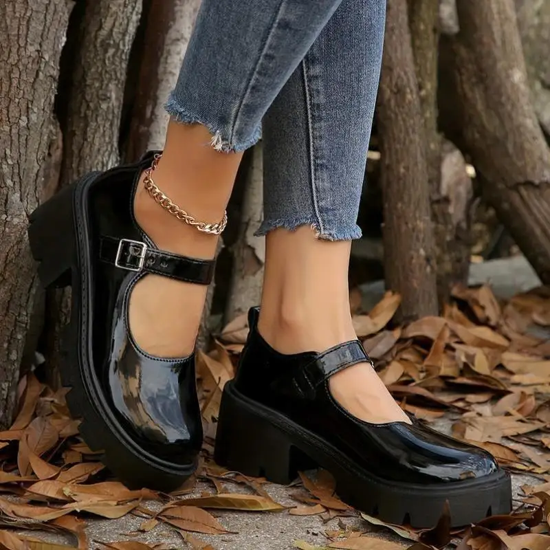 

Новые женские туфли без шнуровки из дышащей кожи на высоком каблуке Mary Jane oes для прогулок в среднем возрасте и ли.