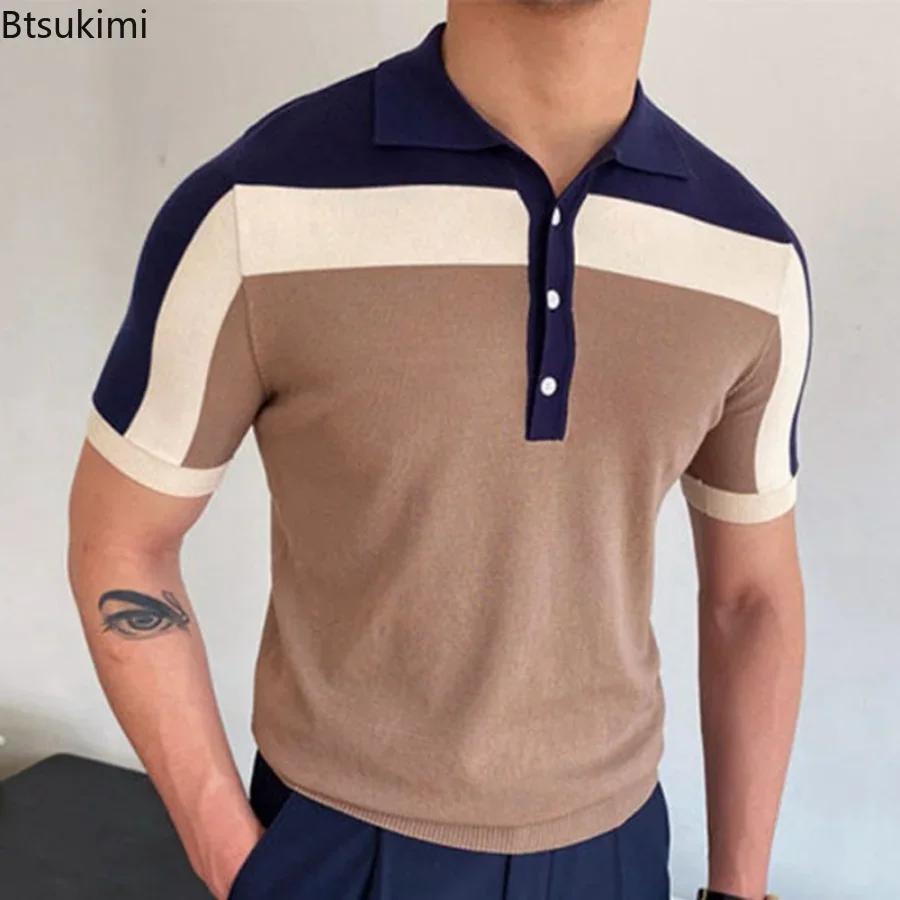 New 2024 Men's Knitwear Short Sleeve Polo Shirt Casual Slim Lapel Button Cardigan Breathable Summer Polo Shirt Golf Men Clothing