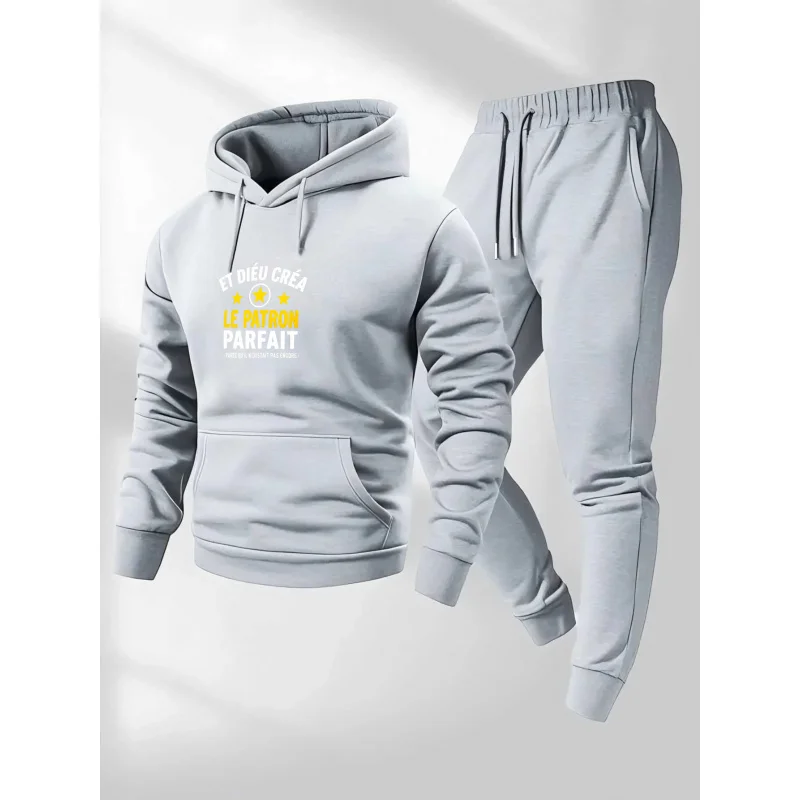 

Серый комплект толстовки с принтом и текстом Le Patron Parfait