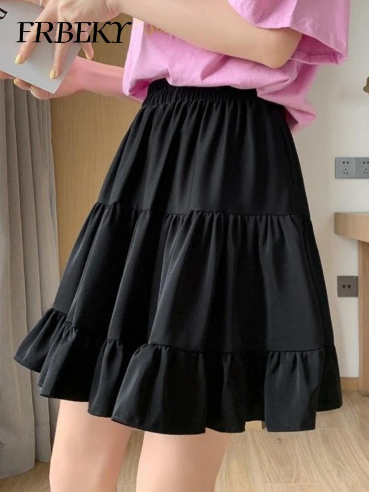 Summer New White Chiffon Skirt High Waist A-line Thin Ruffled Pleated Half-body Skirt Korean Fashion Streetwear Skirts for Women