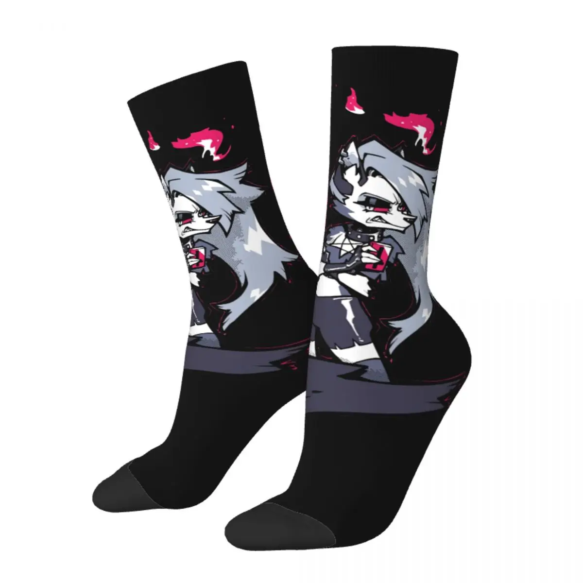 Casual Loona Bad Mood Soccer Socks Helluva Boss Anime Polyester Crew Socks for Unisex Sweat Absorbing