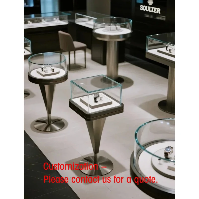 custom.Deluxe Luxury Custom Square Watch Display LED Lit Durable Heavy Duty Solid Back Stainless Steel Showcas