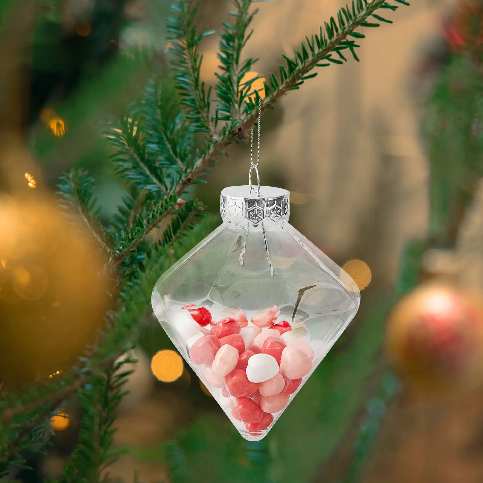 

8pcs Diamond-Shaped Clear Ornament Balls Fillable Plastic Christmas Baubles For Holiday Wedding Party Diy Craft Decor Hanging