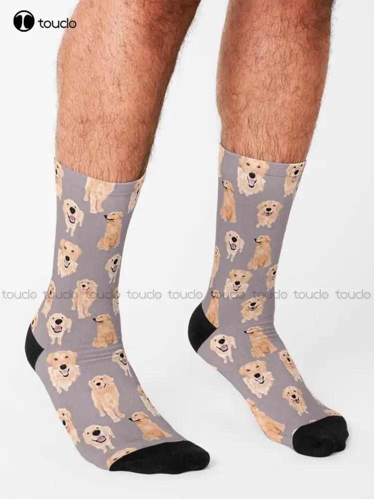 Golden Retriever Dog Dogs Puppy Puppies Socks Red Socks Women 360° Digital Print Custom Gift Streetwear Funny Sock Art