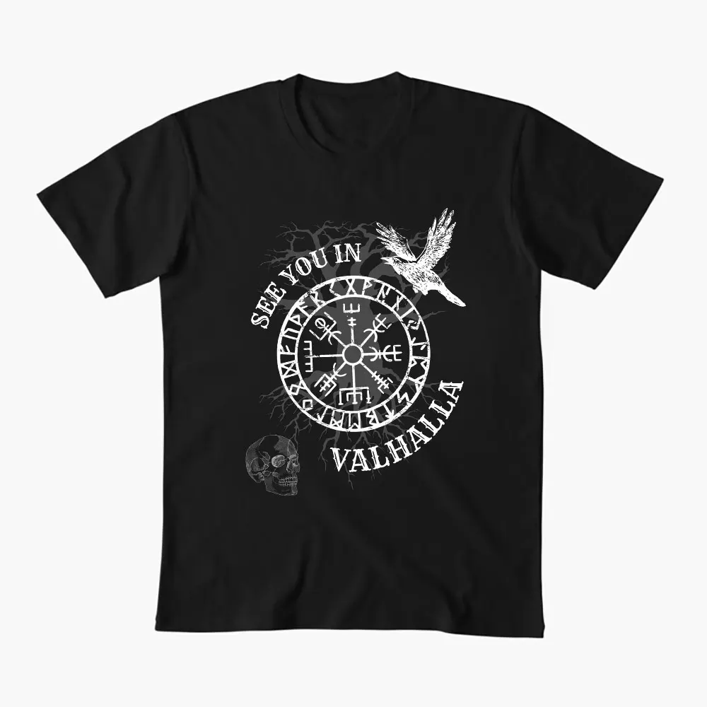 

Valhalla Viking Odin Nordic Crow Rune Gift t shirt Norse Myths Graphic clothes 100% cotton All size tops S-6XL