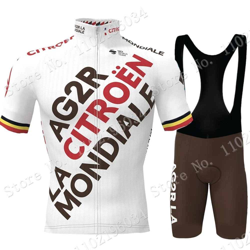 Team Ag2r 2023 Cycling Jersey Set Belgium France Champion Clothing Bike Shirts Suit Bicycle Bib Shorts MTB Wear Maillot Cyclisme