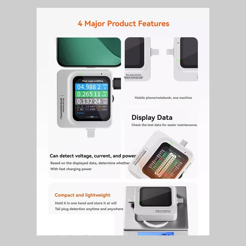 Hot-TNS360 Mobile Phone Tail Plug Comprehensive Detector 30V-5A Automatic Scanning Detection 3-In-1 For IOS TEYE-C