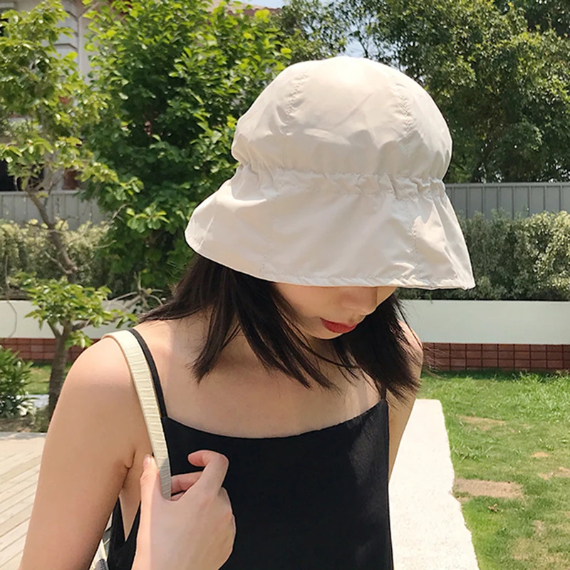 Summer Sunscreen Bucket Hat Breathable Quick-drying Cap Men Women Outdoor Riding Beach Hat Adjustable Drawstring Fisherman Hats