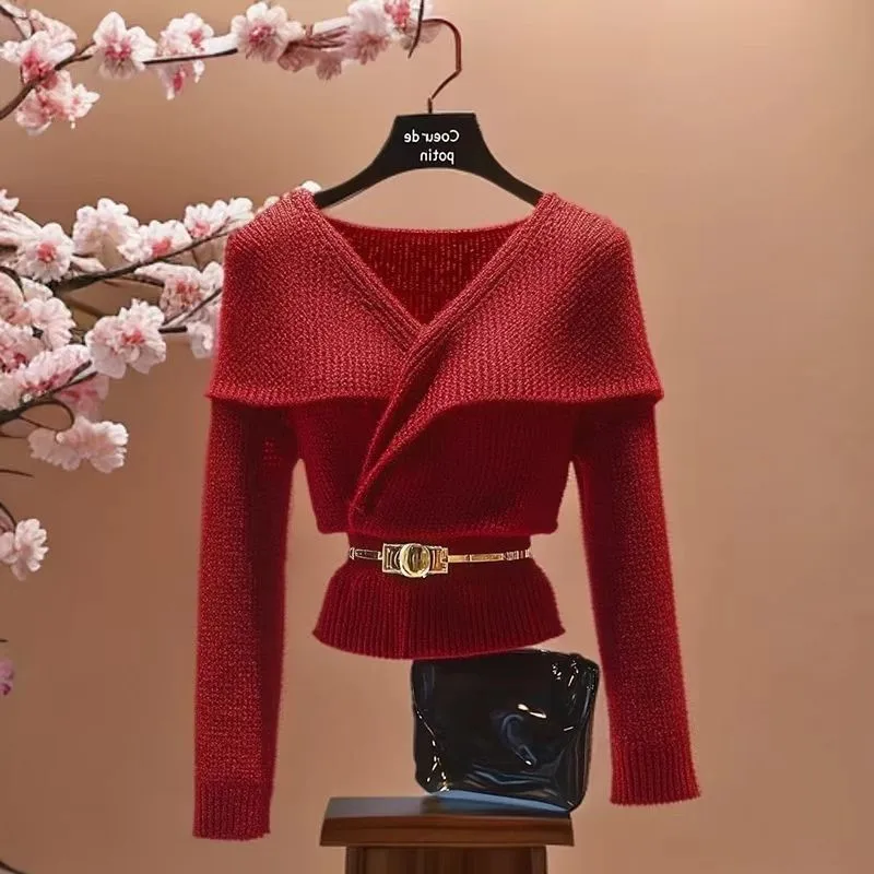 Luxury Small Fragrant White Knit Sweater Women Autumn Winter Design Sense Wool Pullover High End Thread Soft Outwears Slim L095