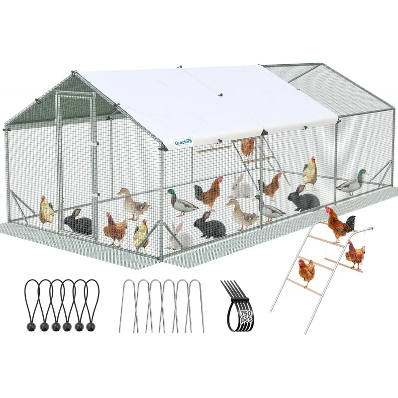 

18x9x6.6FT Large Walk-in Chicken Coop Run, Heavy Duty Metal Poultry Cage with Metallic Perch, Hardware Cloth & Weatherproof Cove