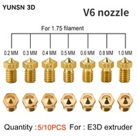 5/10PCS E3DV6 Threaded Nozzle Brass 0.2 0.3 0.4 0.5 0.6 0.8 1.0mm for Extruder V5 V6 Anycubic I3 Mega Chiron Kobra Hotend