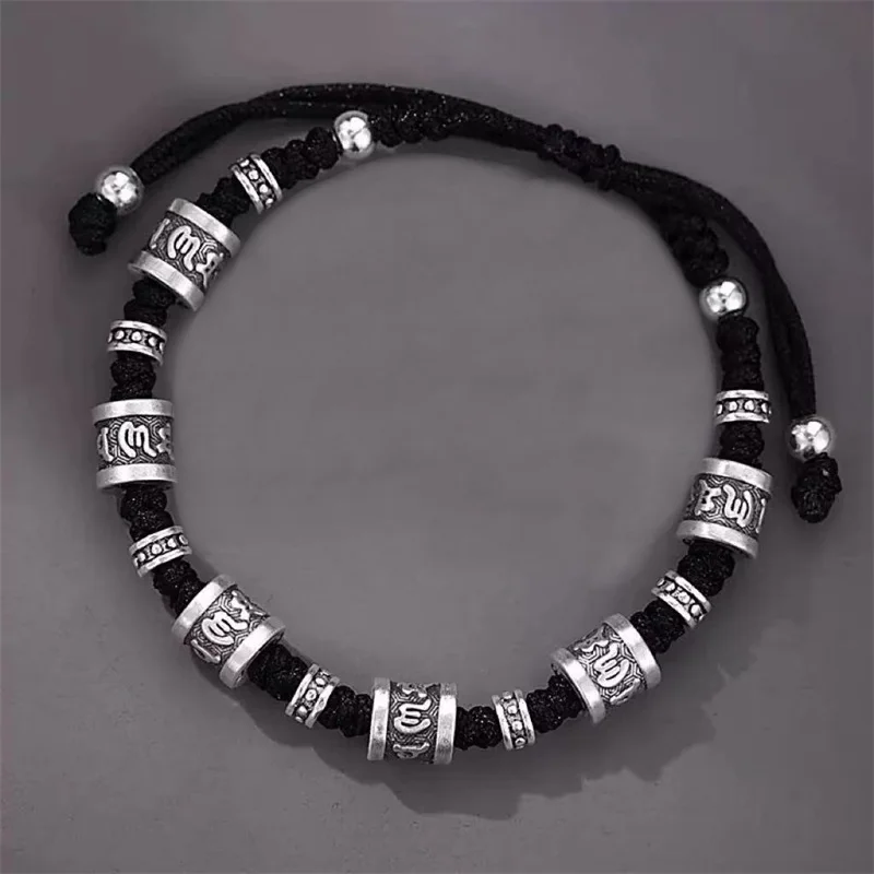 Ethnic Style Buddha Beads Bracelet For Men Hand Accessory Blessing Six Character Great Bright Mantra Braided Rope Bracelet Male 3