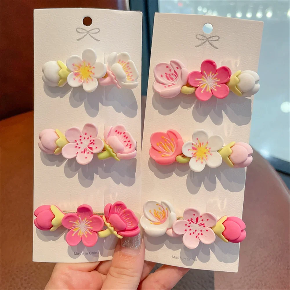 Pince à cheveux fleur de pêche rose, barrettes créatives sans frange, épingles à cheveux latérales de canard coordonnantes, accessoires pour cheveux