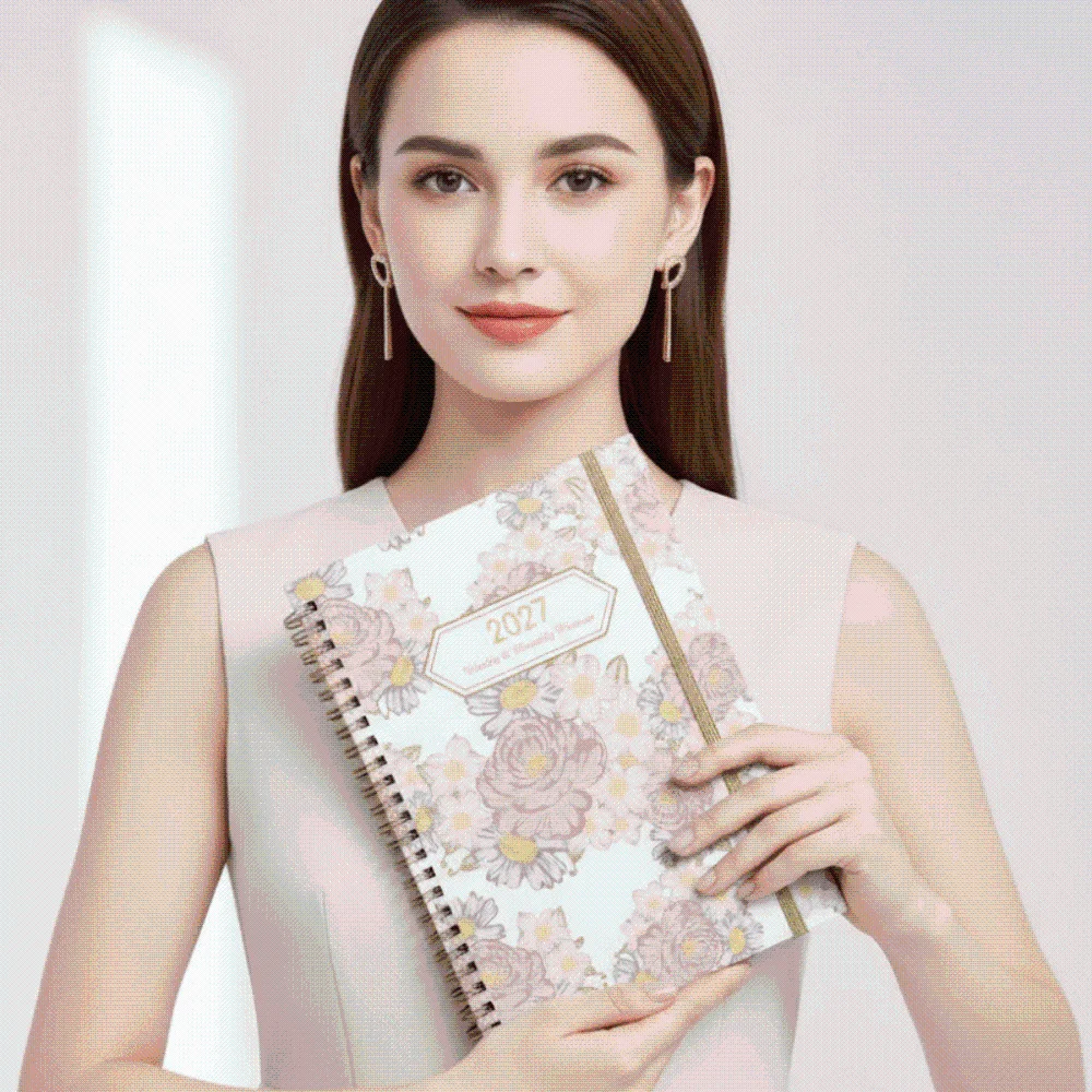 Paper Made 2027 Weekly Planner Solid Color Lightweight A5 Agenda Book Thick Pages Floral Pattern Monthly Calendar Scheduler