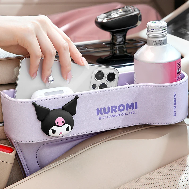 

PU Leather Car Seat Sewn Gap Crevice Slot Storage Box Driver Side Seat Gap Organizer Cartoon Kuromi Car Decor Accessories
