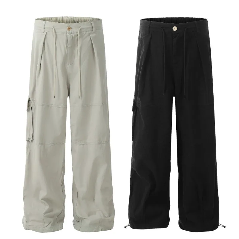 OR FL High Street Niche Personality Pull Rope High Waist 100 Cotton Women Cargo Trousers Trendy Brand Women's Y2k Wide Leg Pants
