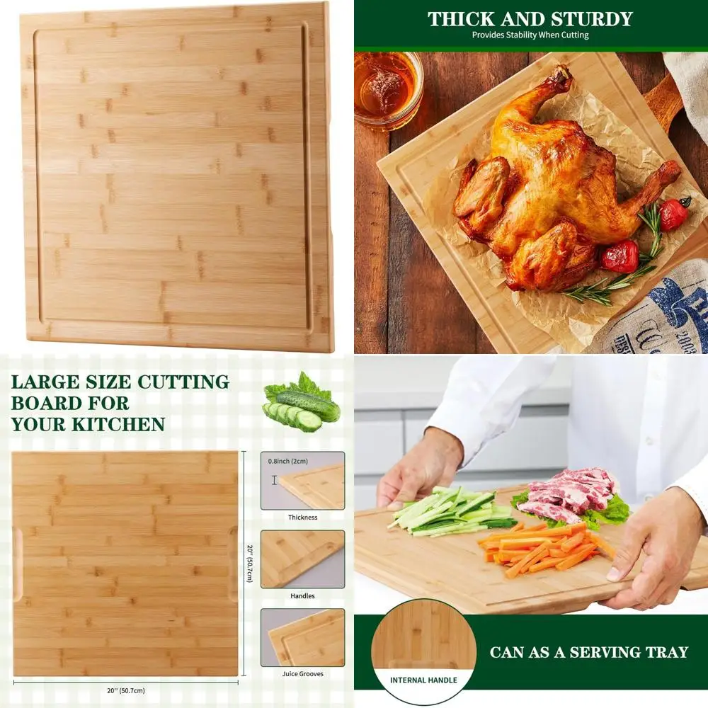 

Large 20 x 20 Inch Bamboo Chopping Board - Square Kitchen Cutting Board for Meat, Vegetables, BBQ, and Juicing | Premium Butcher