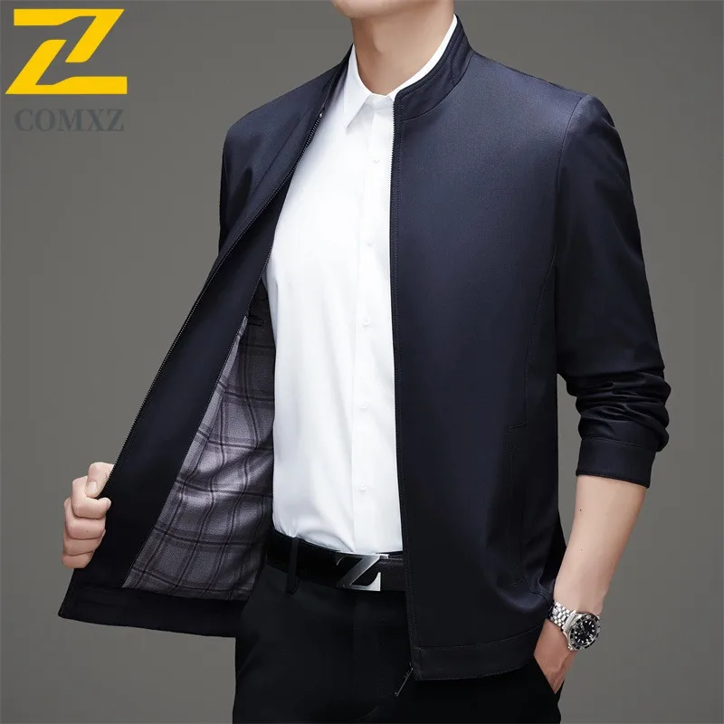 

COMXZ Mens Stand Collar Work Jacket Fashion Spring Autumn Casual Working Lightweight Coat Versatile Business Windproof Outerwear