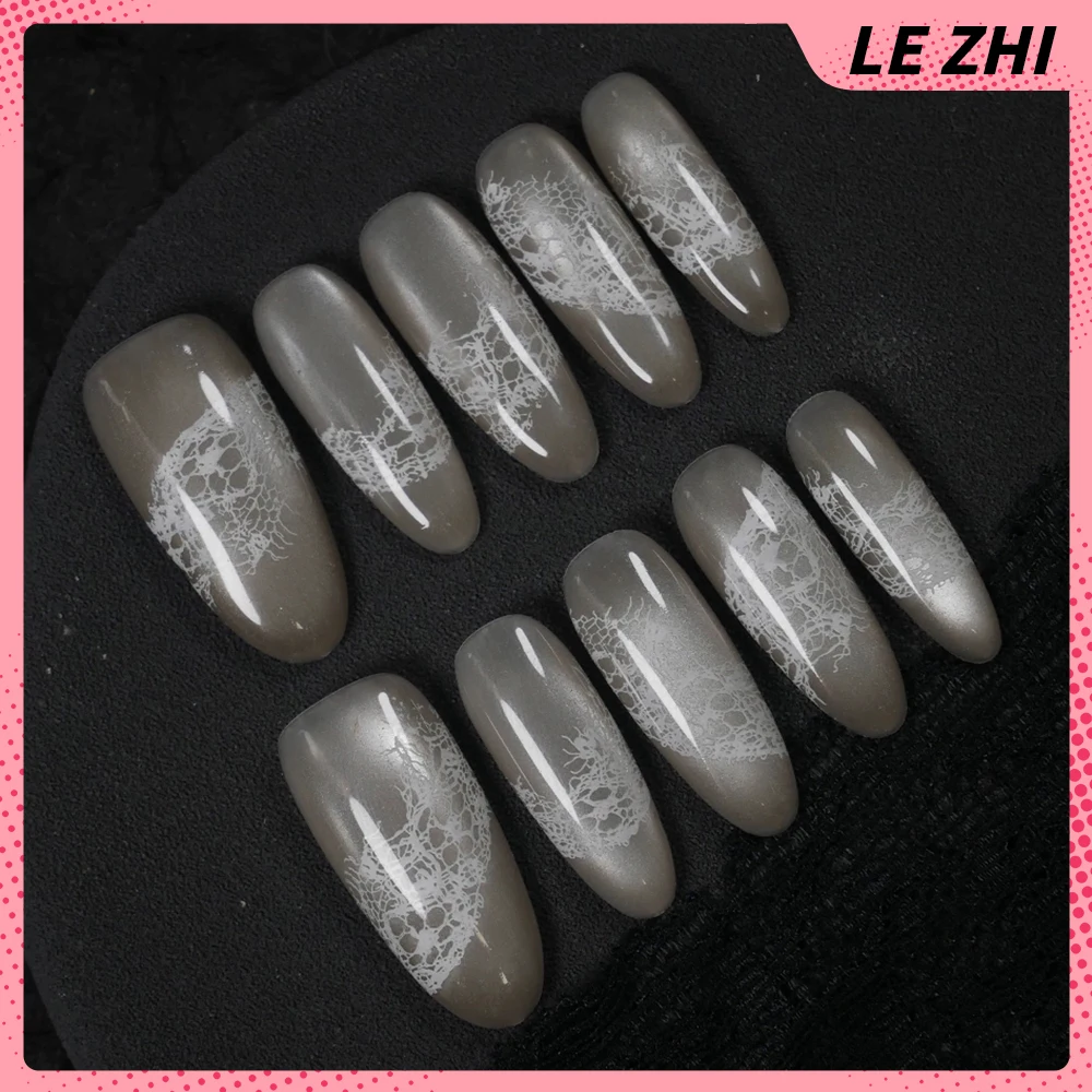 10 قطعة نمط الشرير الداكن اليدوية نعش خنجر اضغط على الأظافر عيون العنكبوت مرآة سحرية مسحوق الماس القط عيون Bowknot أظافر وهمية #4