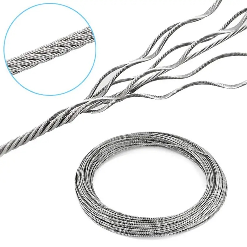 1 rollo de alambre de acero inoxidable, 5m/10m, 0,5-3mm de diámetro, cuerda de Estructura 7x7, cable de elevación de pesca más suave