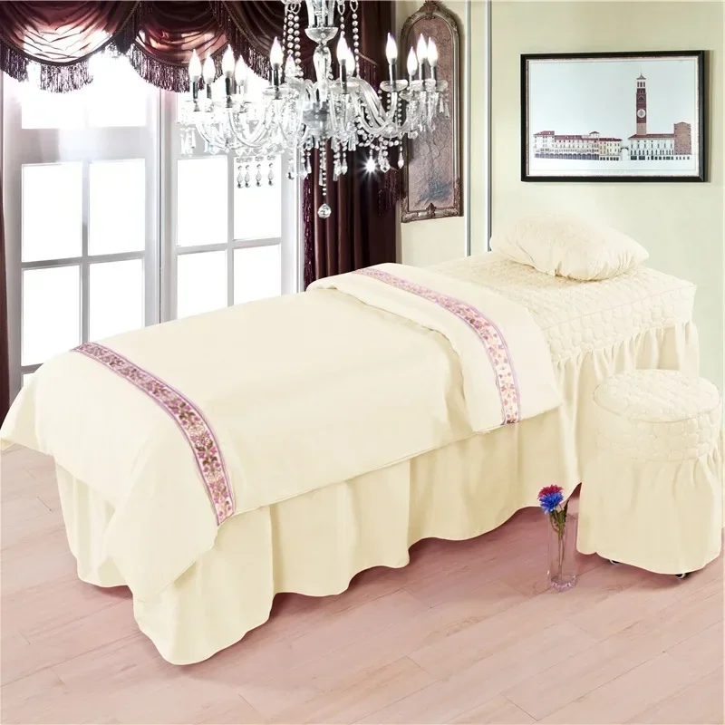 4 قطعة الجلد ودية صالون تجميل طقم سرير غطاء السرير المفرش تدليك سبا تنورة البراز غطاء المخدة غطاء لحاف إدراج
