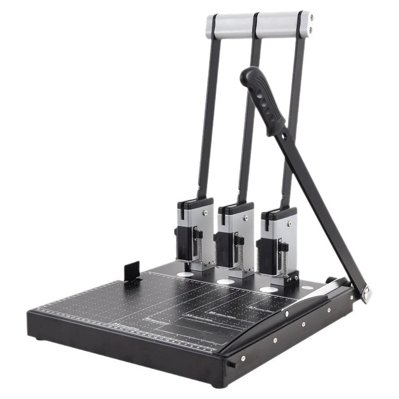 Three-hole punching machine, manual file binding machine, dual-purpose punching and cutting paper