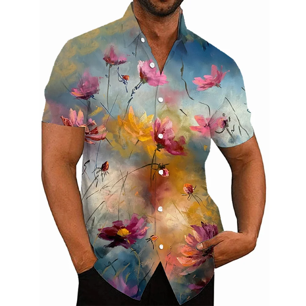 Men's Floral Hawaiian Summer Casual Shirts Fashion 3d Print Cozy Short Sleeve Beach Oversized Lapel Sale Imported China