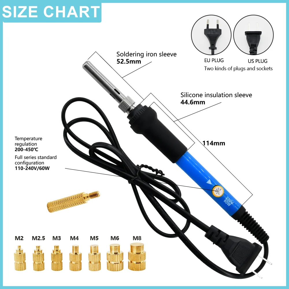 Hot Melt Brass Insert Nut Iron Tip Tool M2 M2.5 M3 M4 M5 M6 M8 Knurled Thread  Insertsnut Plastic 3D Printer Soldering Iron Kit