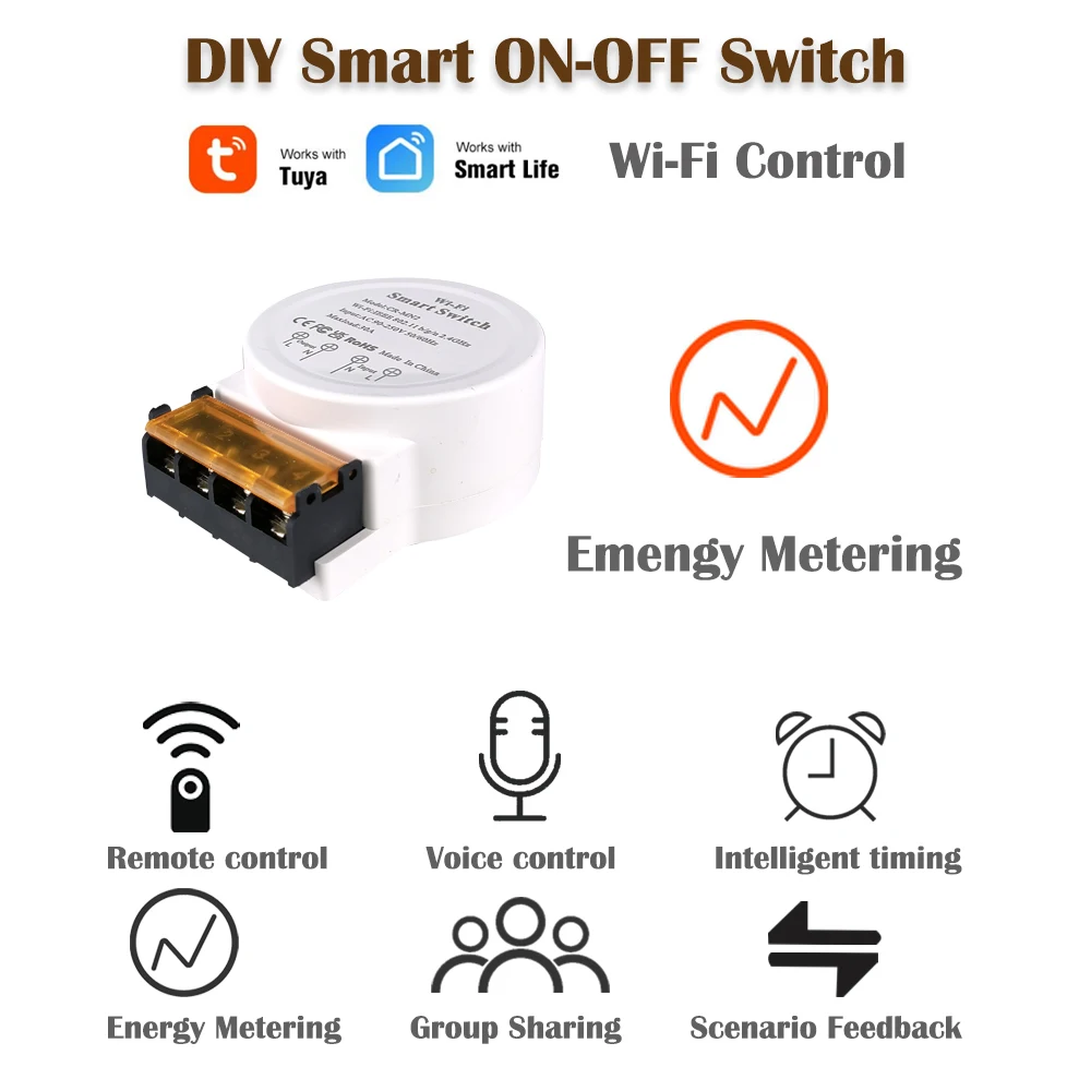 COLOROCK Wi-Fi Power Monitor Switch 30A 90-250V AC Tuya Smart App Works With Alexa Google Assistant Voice Control