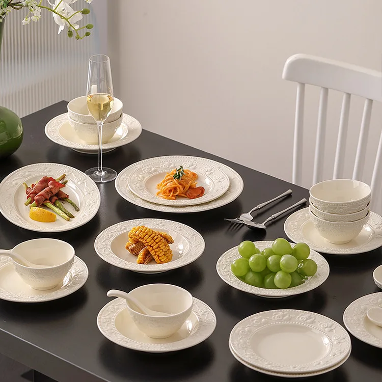 Embossed high-value tableware, dishware set, household ceramic bowls