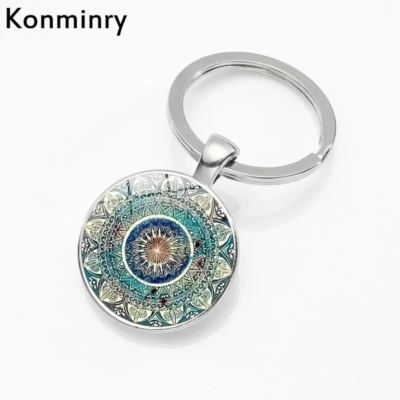 Vintage Mandala Glass Keychain Flower Of Life Key Chain Sacred Geometry Talisman Jewelry