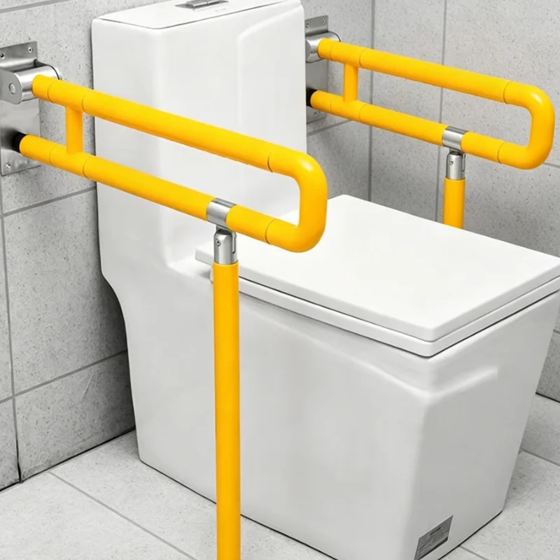 Wall Mounted Toilet Safety Grab Bar Yellow Bathroom Assist Handle Non Slip Support Rail for Standing Up Stability