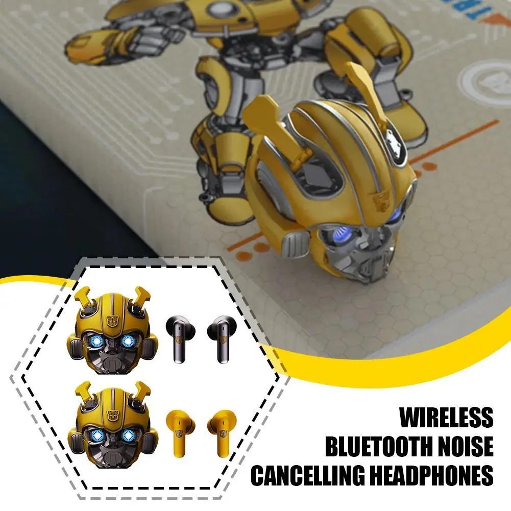 Cool Alloy Bumblebee Robot Wireless Gaming Headset Active Noise Reduction Multiple Movable Armor Structure Creative Boy Gift