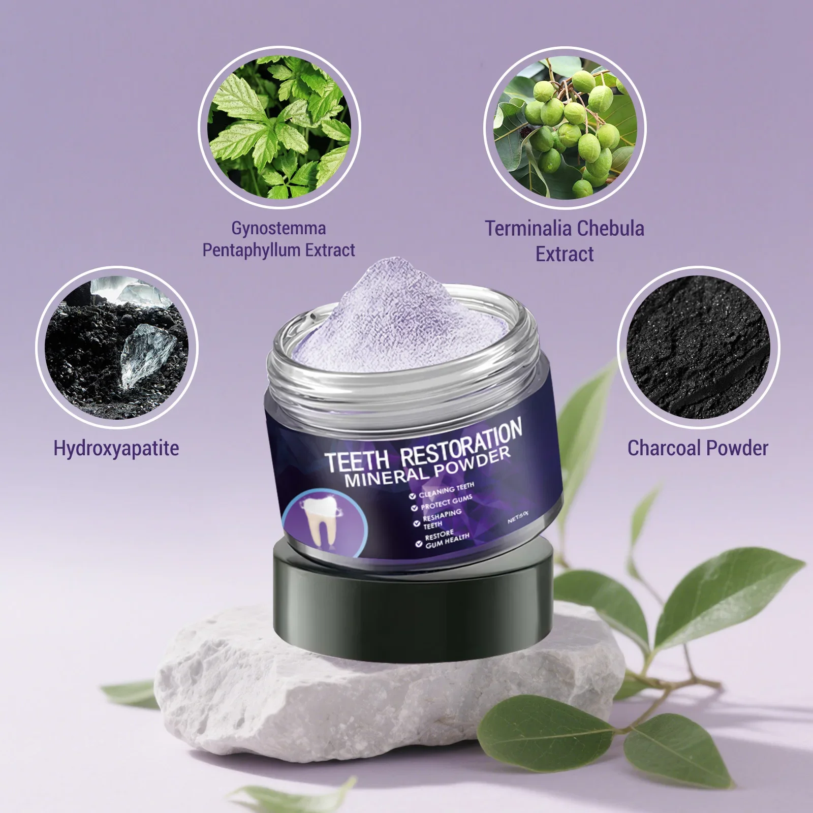 50g Hydroxyapatite Teeth Whitening Powder Remove Stain Repair Enamel Mint Tooth Powder for Sensitive Teeth & Gum Care Powder