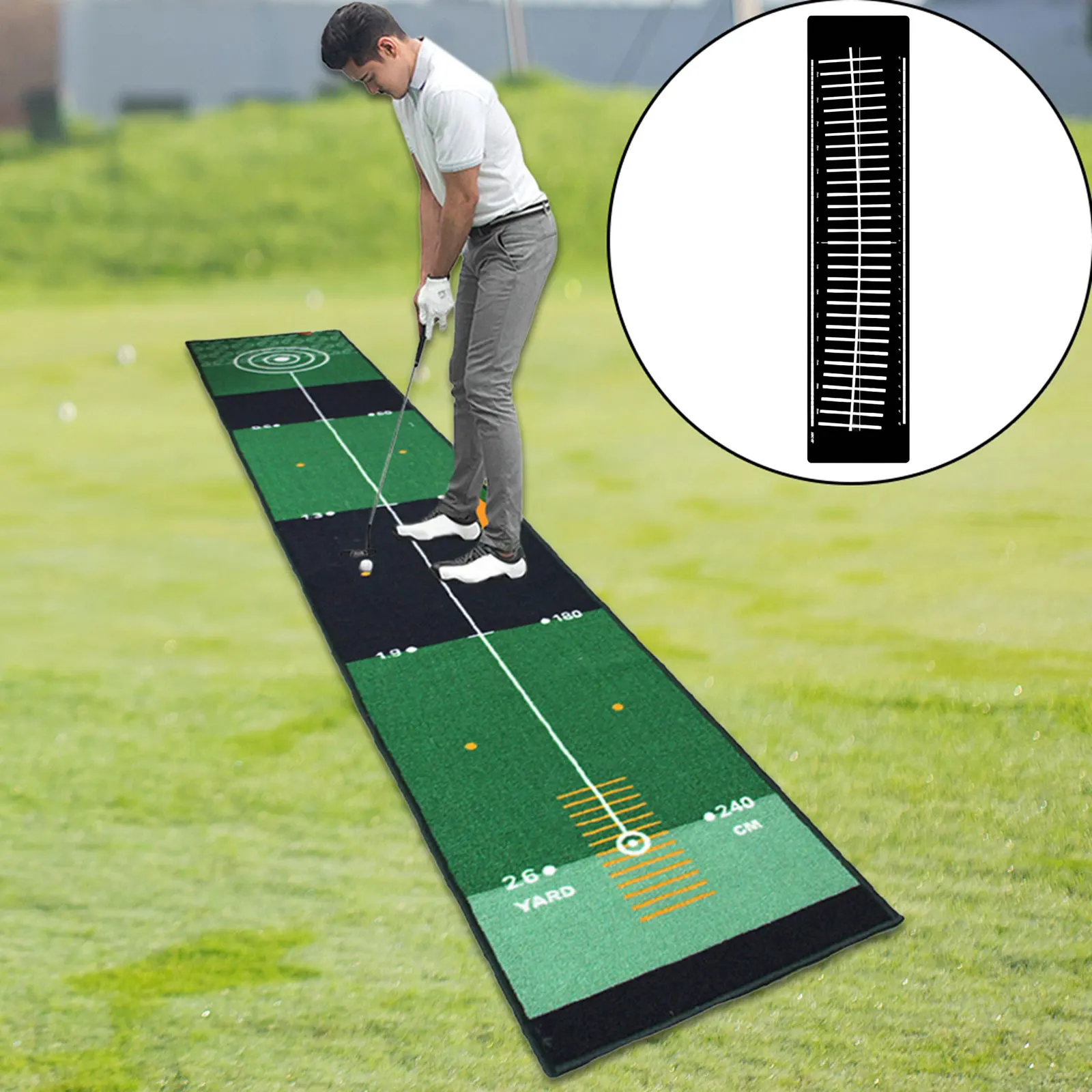 Golf Putting Mat Game Practice Indoor Outdoor Velvet Mat with Alignment Line Aid Training for Golfers Courtyard Golfing