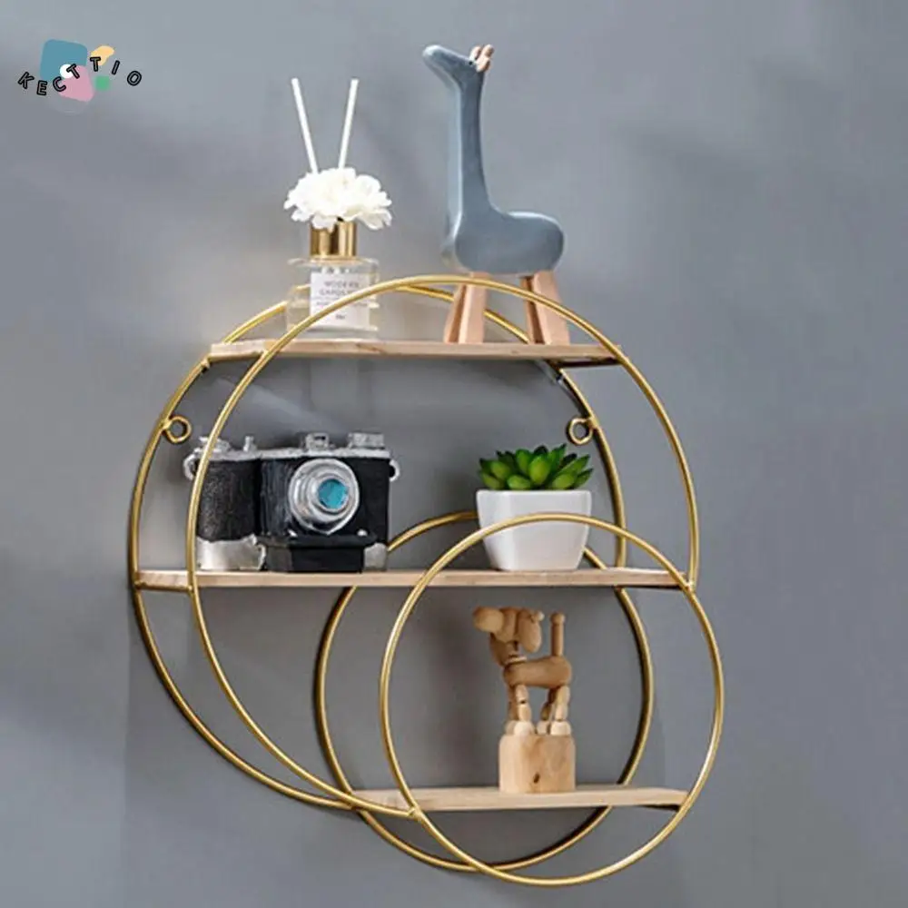 

Creative Iron Decorative Wall Shelf Gold Nordic Style Wall Storage Rack No Punching Space Saving Wall Decoration Restaurant