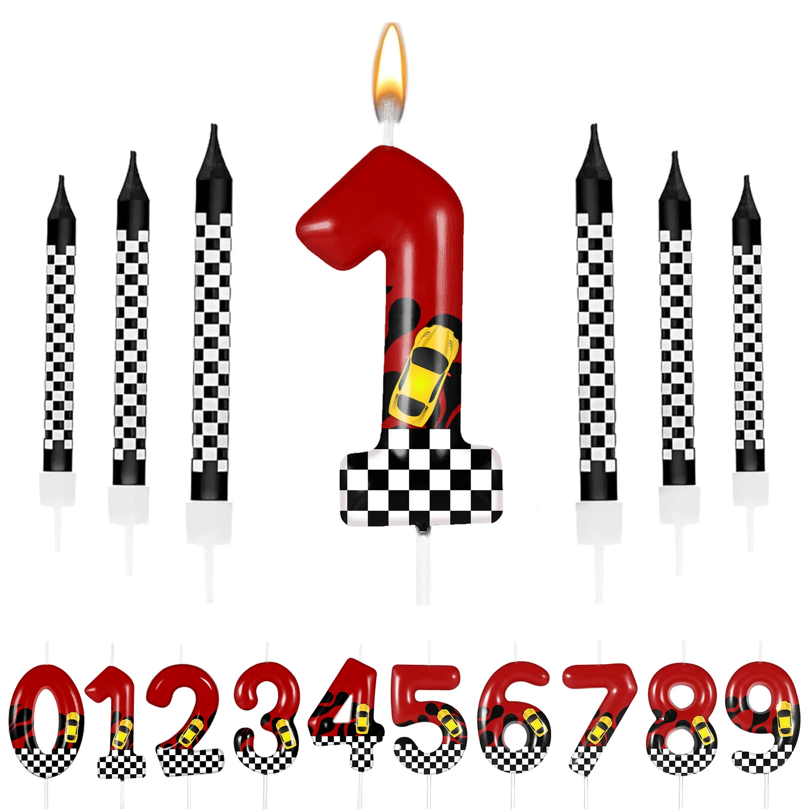 7pcs red Racing Cars Themed Birthday for CakeCandles, Number0 1 2 3 4 5 6 7 8 9 10 Candle  Birthday Cake Topper