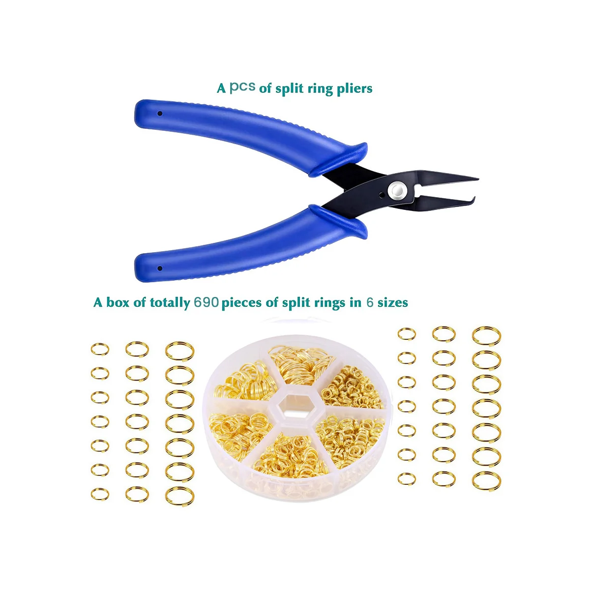 690Pcs DIY Split Ring Pliers Double Closed Jump Rings Craft Jump- Opener for Jewelry Necklaces and Bracelets